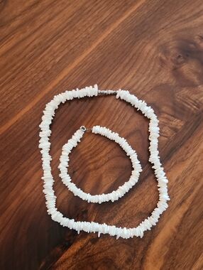 White Shell Chip Necklace and Bracelet Set